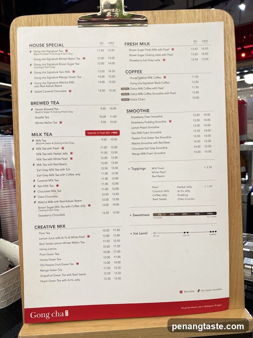 Gong cha Menu