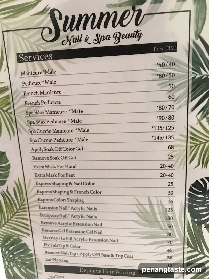 Summer Nail & Spa Beauty Menu