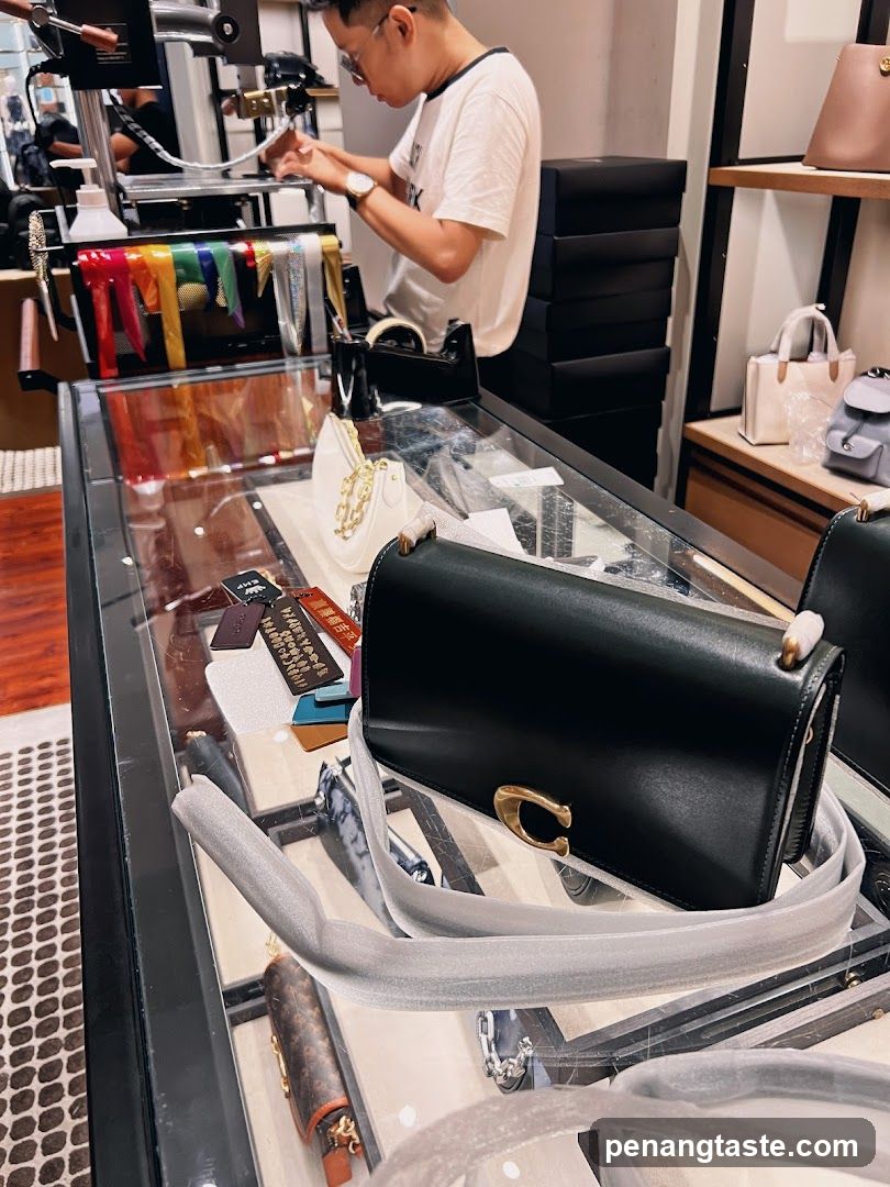 Interior of luxury handbag store