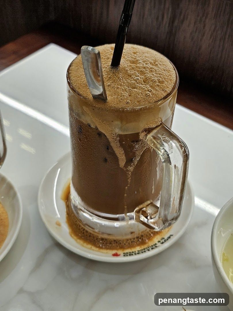 Iced beverage in glass mug