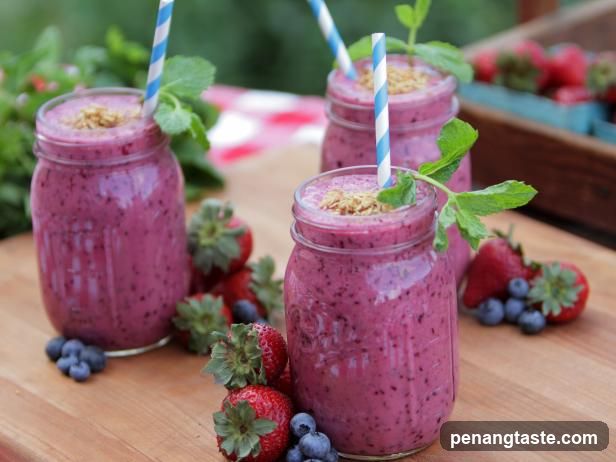 Berry Smoothies on Wooden Board