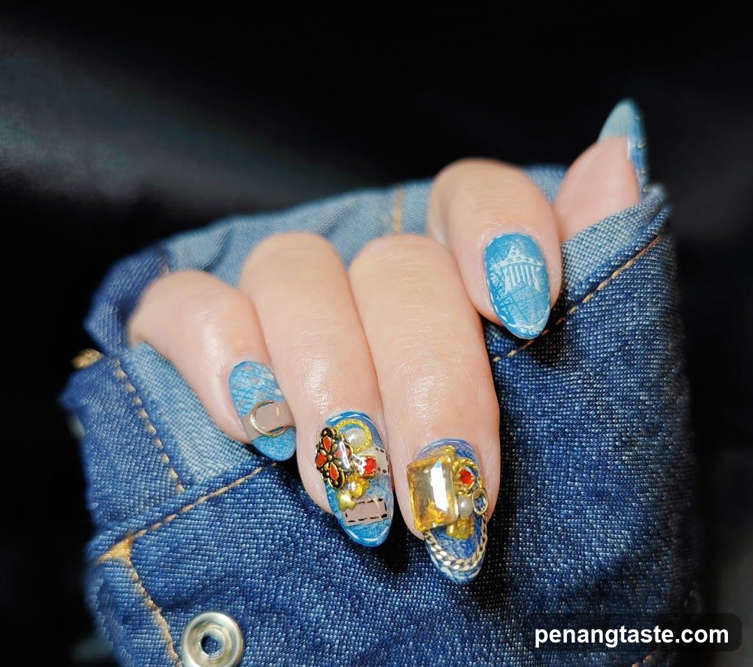 Decorative Nail Art on Denim Background