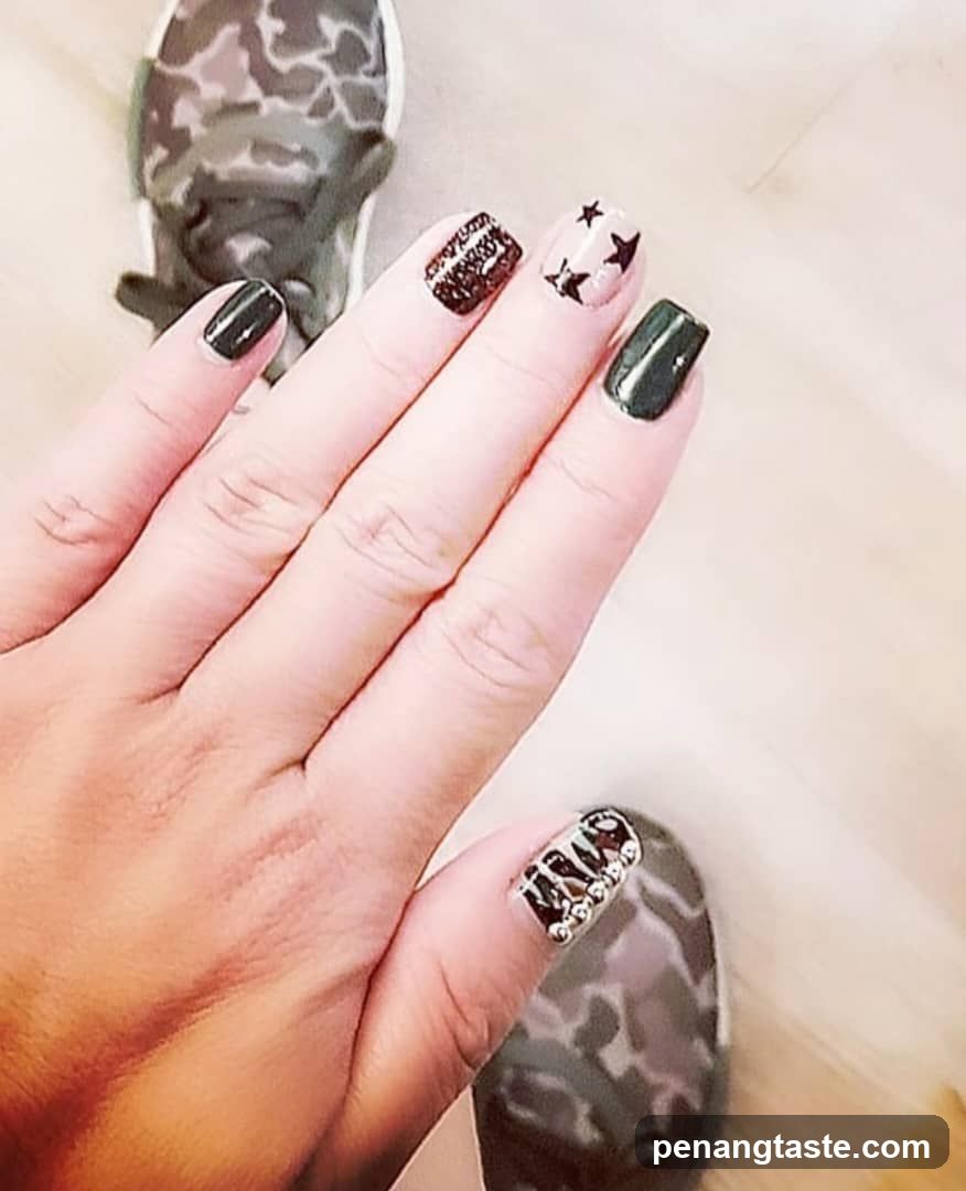 Nail Art with Camouflage and Stars