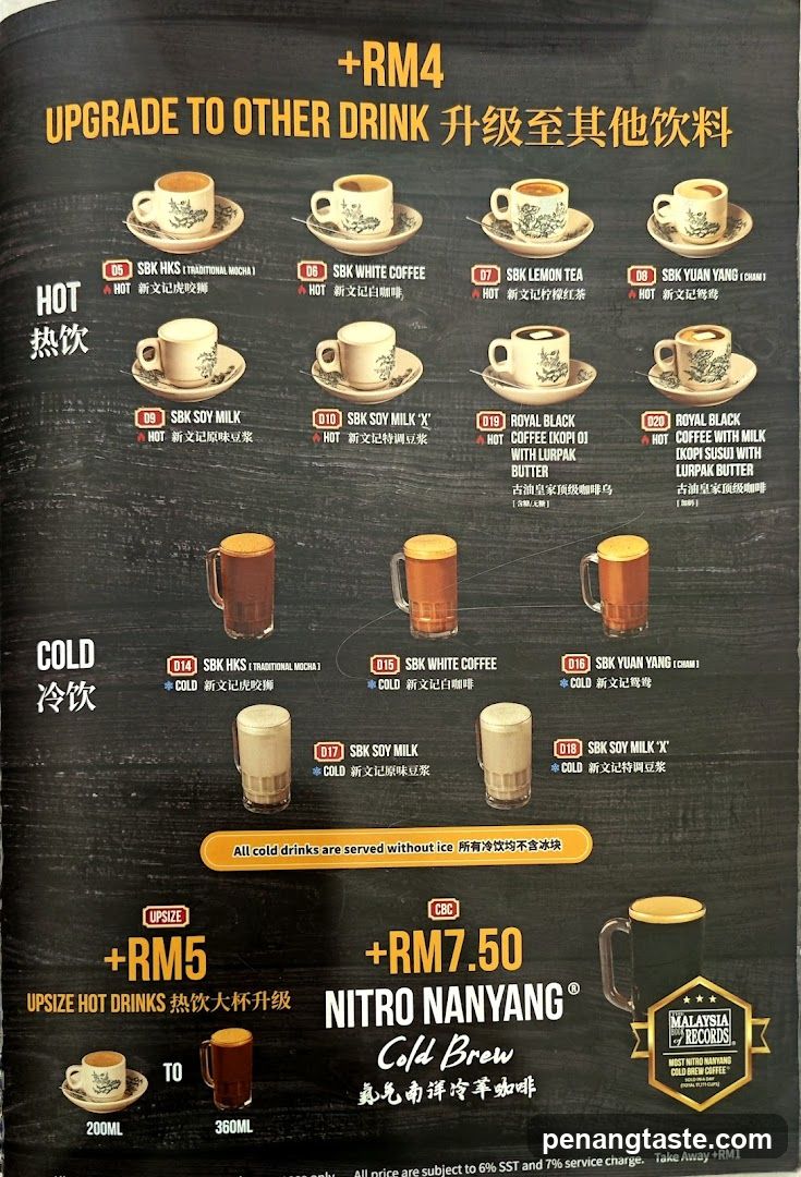 SBK Coffee Menu Upgrade Options