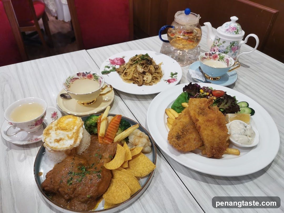 Dining Table with Food and Tea Set