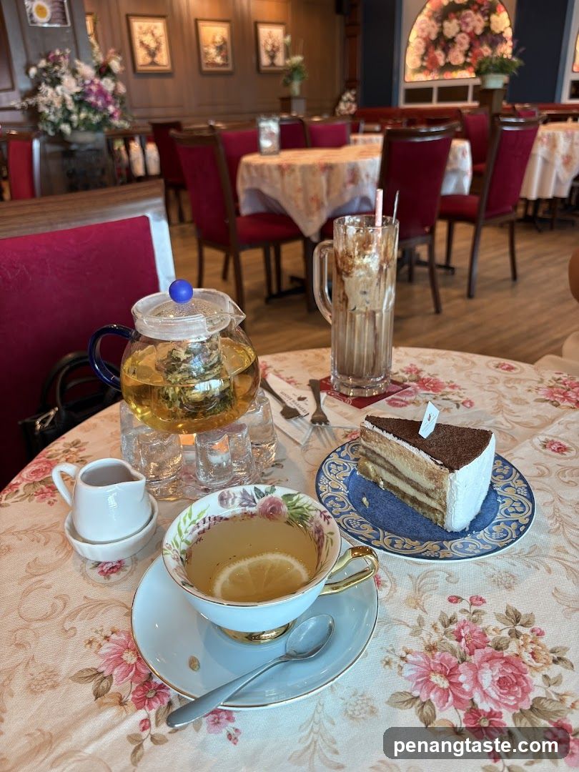 Tea and Dessert Set in Café Interior