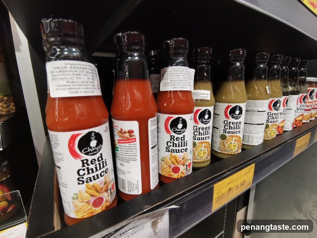 Store Shelf with Chili Sauces