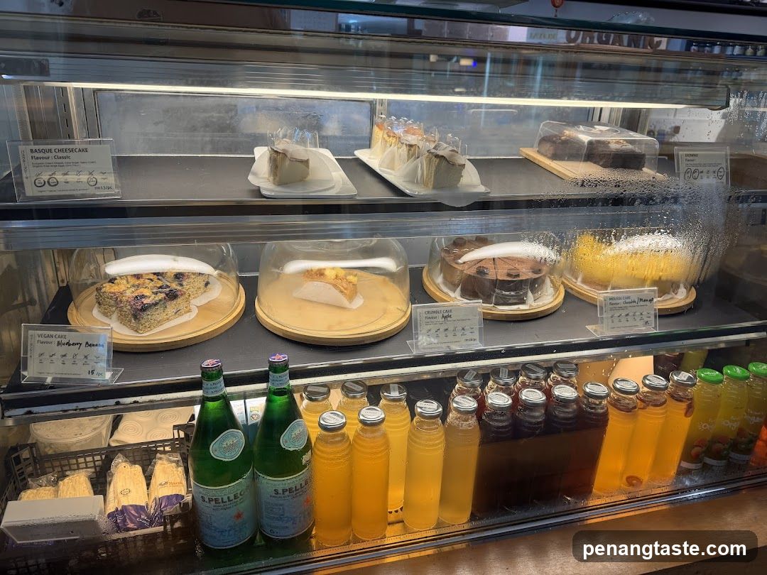 Display Case with Desserts and Beverages
