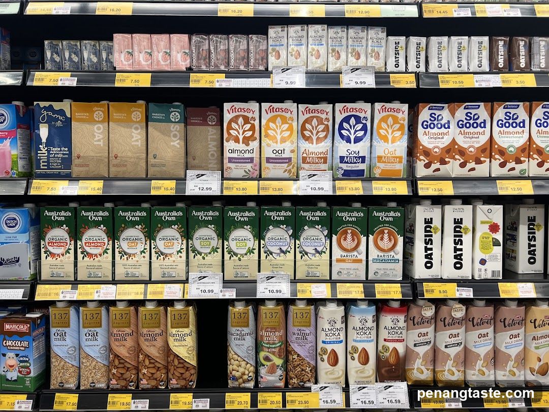 Grocery Store Shelf with Plant-Based Milk Products