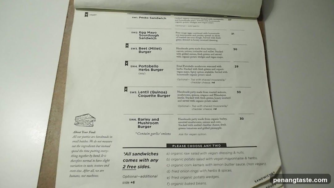 Vegan Sandwich Menu