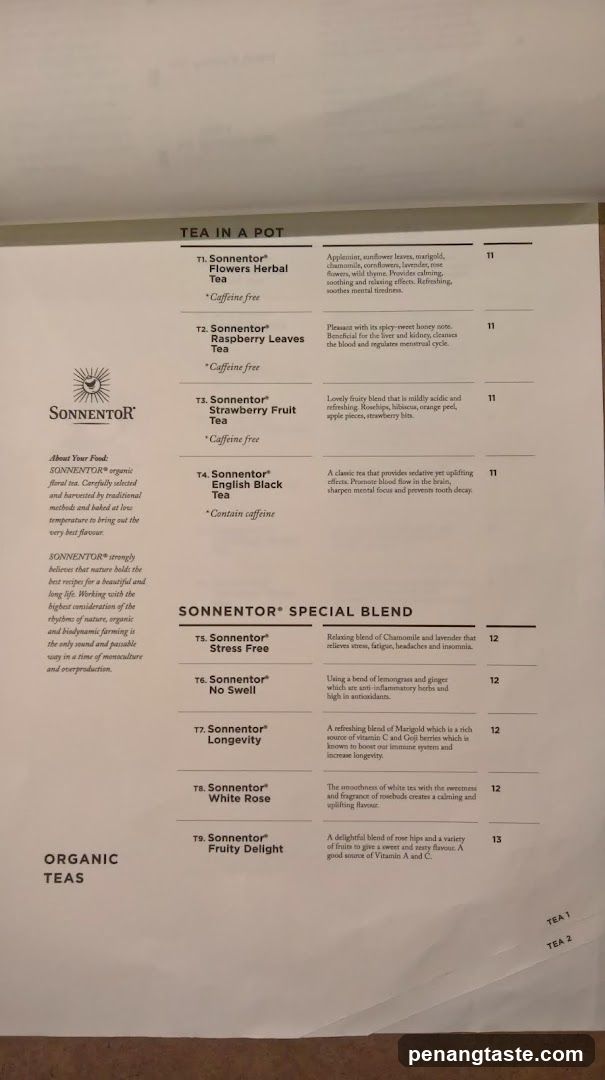 Sonnentor Tea Menu