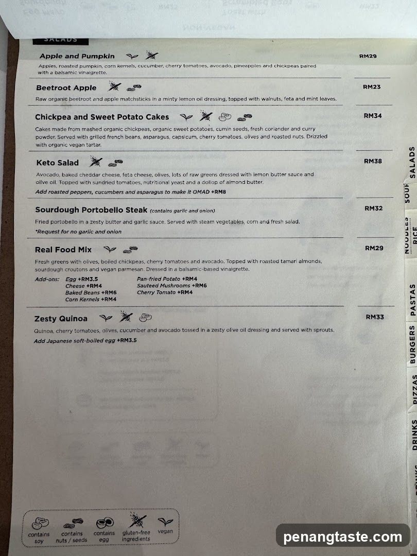 Salads Section of Menu