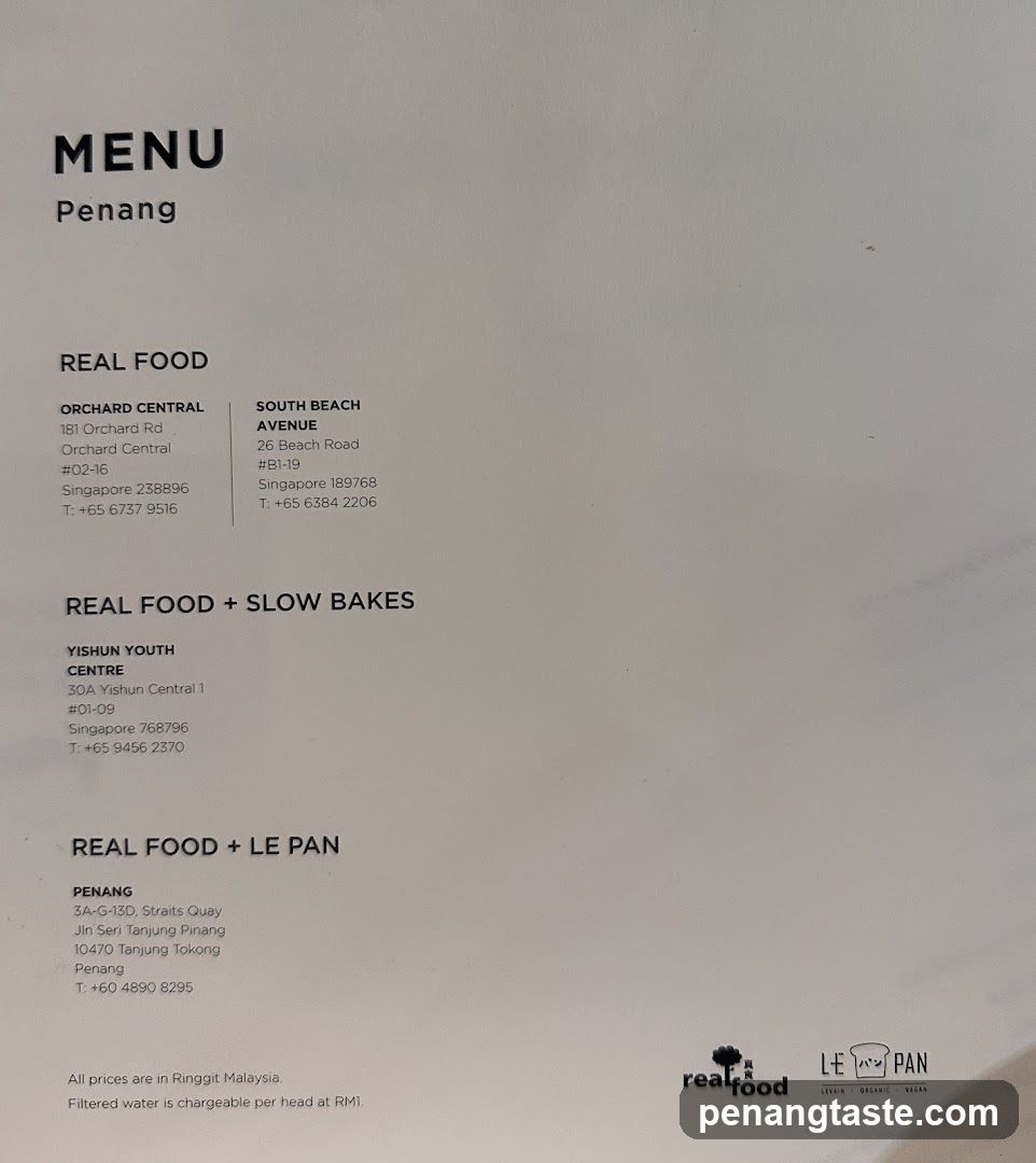 Real Food Menu - Penang