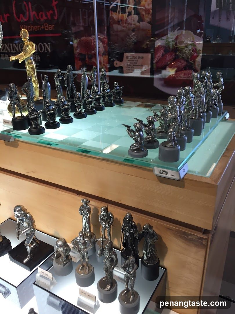 Star Wars-themed chess set display