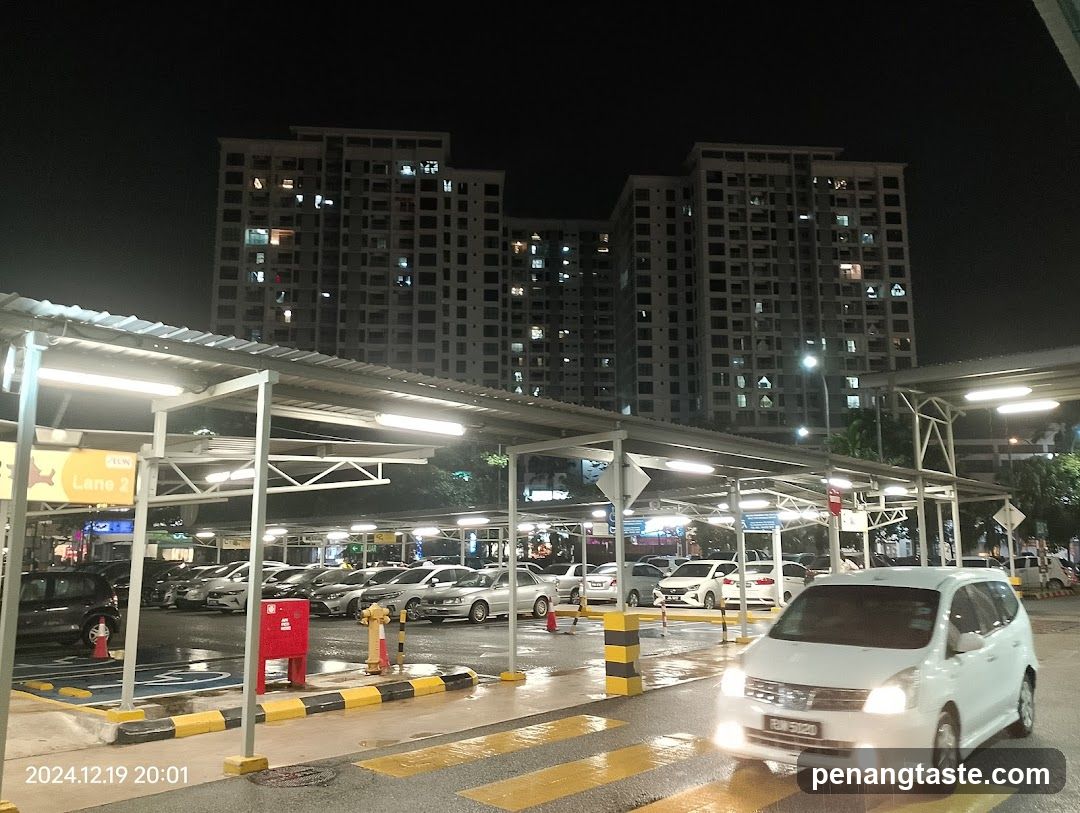 Nighttime parking lot entrance