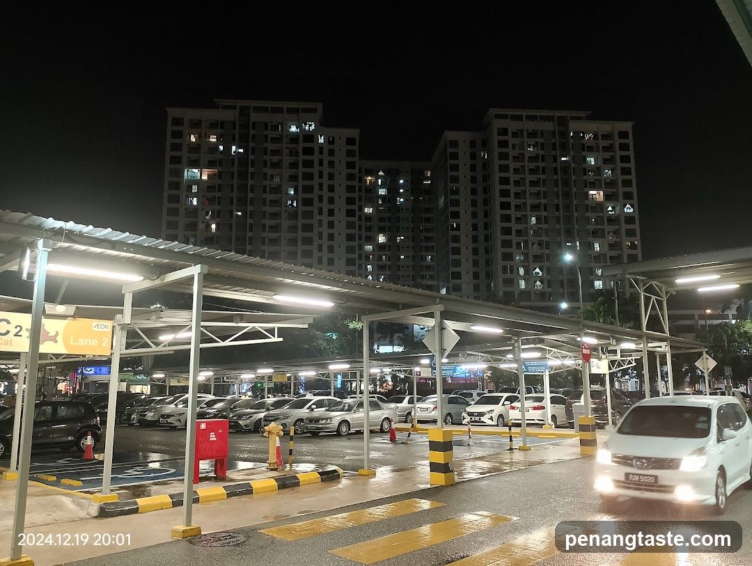 Nighttime parking lot entrance