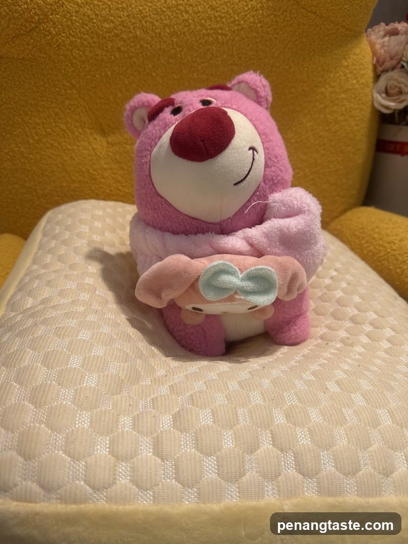 Pink plush toy on cushion