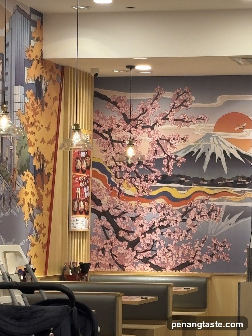 Restaurant Interior with Japanese-Themed Wall Art