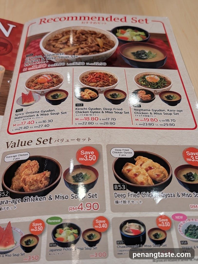 Recommended Set and Value Set Menu