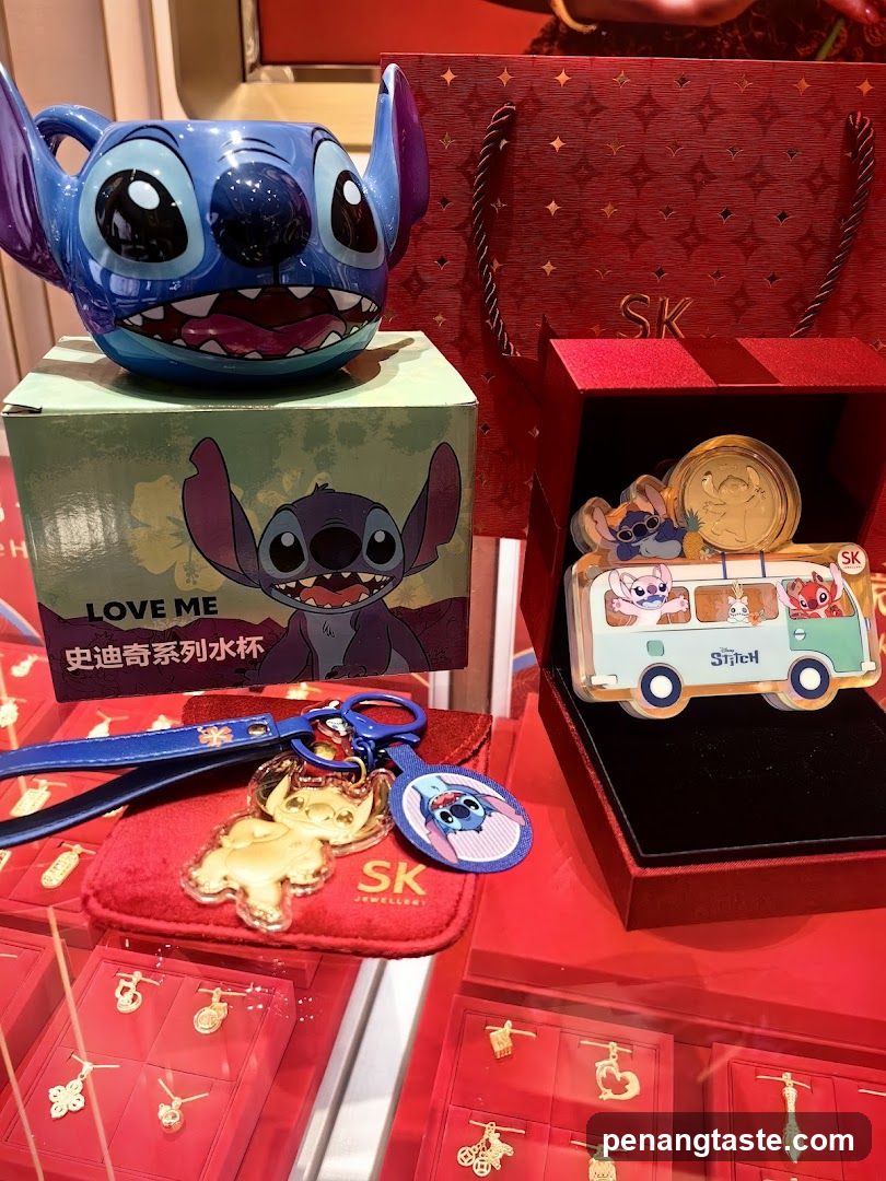 Stitch-themed merchandise display