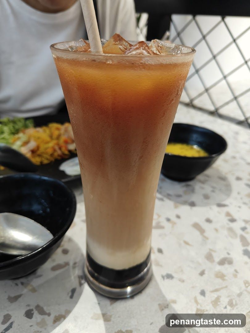 Iced beverage at dining table