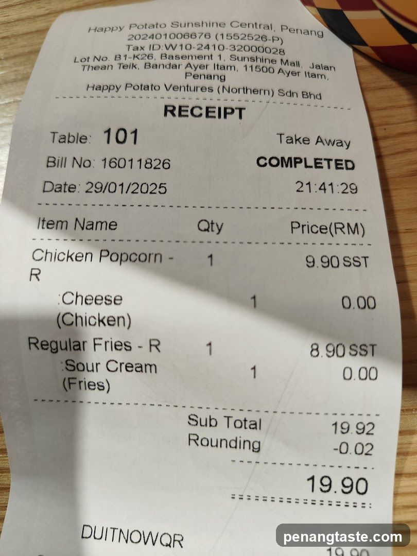 Happy Potato Sunshine Central Receipt
