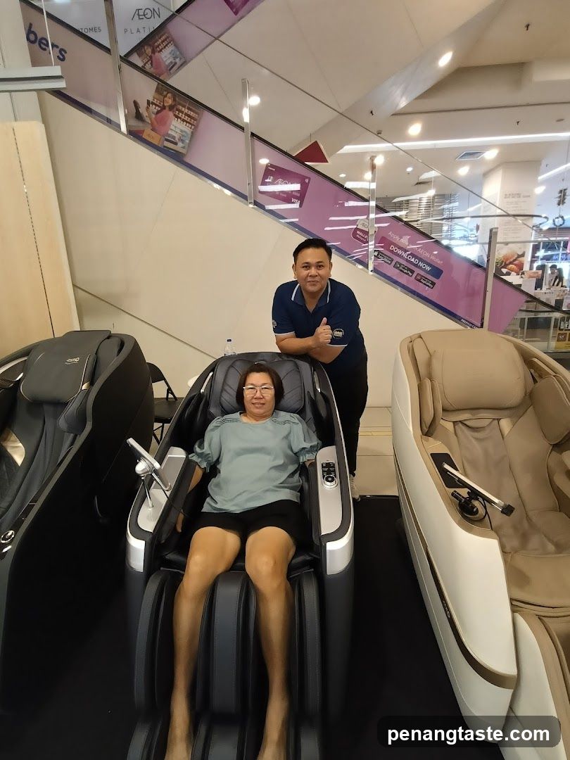 Interior of shopping mall with massage chairs