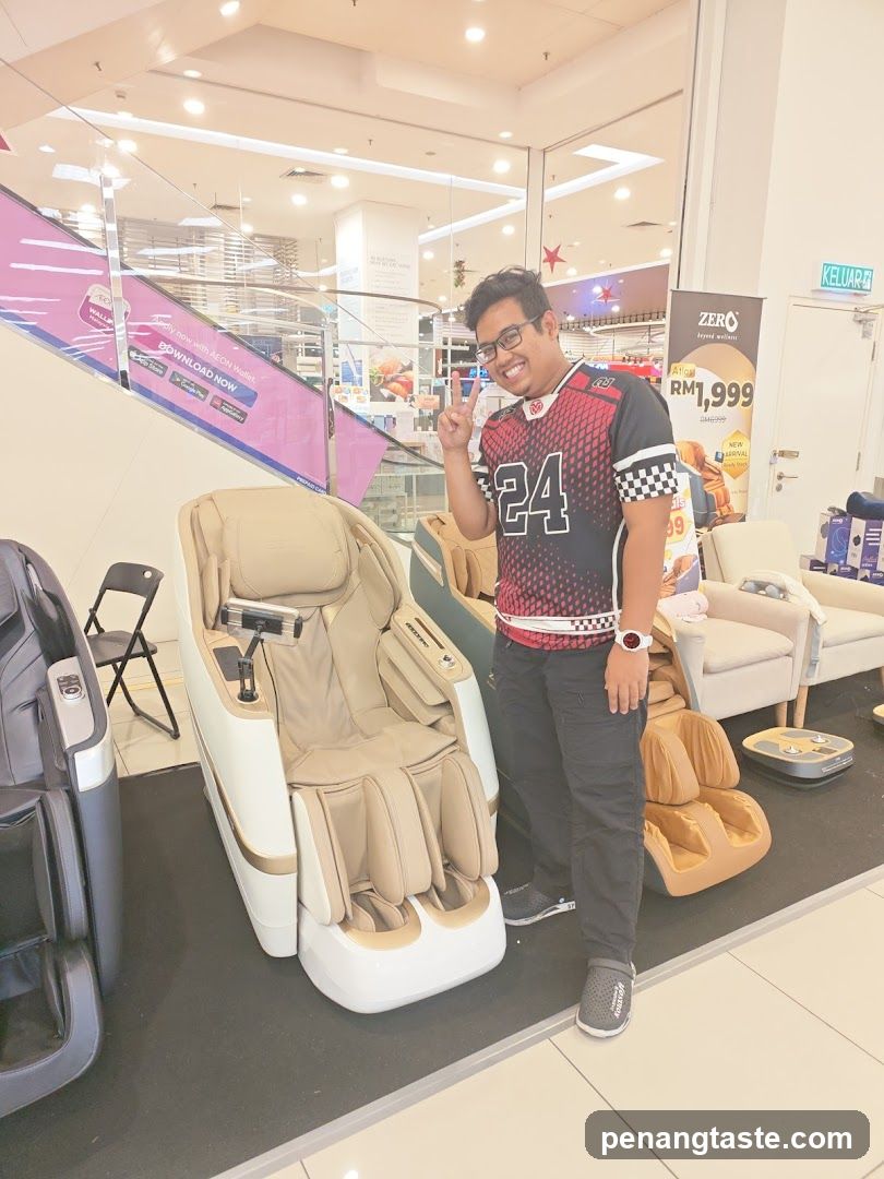 Person in retail store with massage chair display