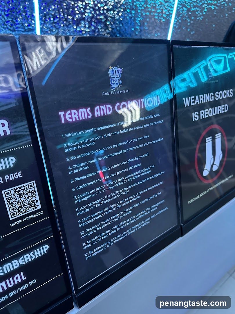 Pado Fantasyland Terms and Conditions Signage
