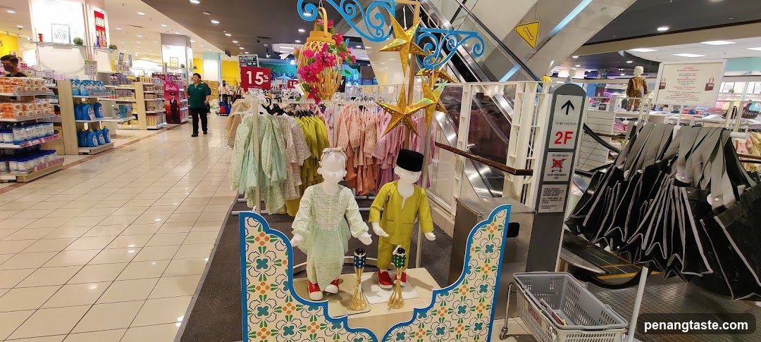 Interior of a shopping mall with clothing display