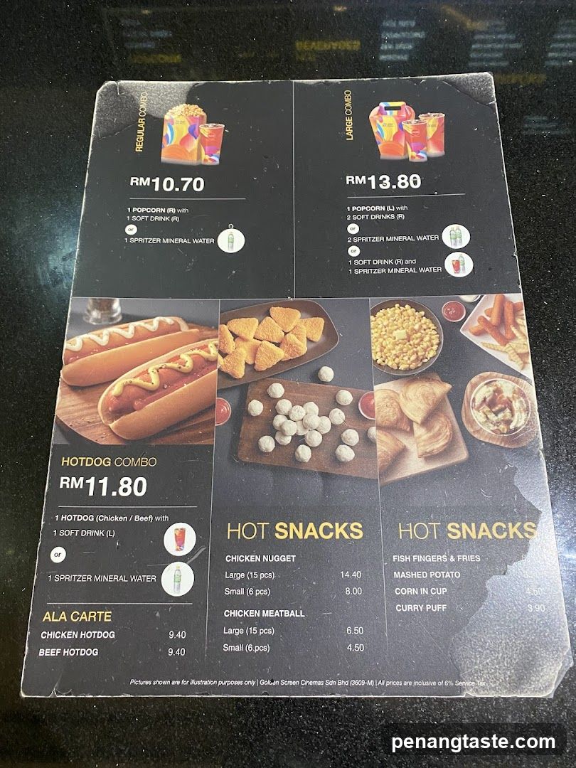 Cinema Food Menu