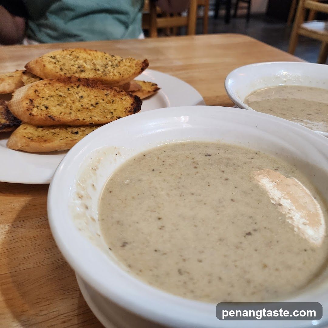 Table with soup and bread