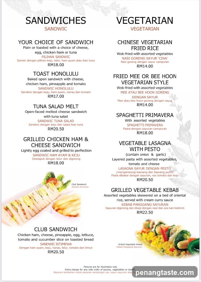 Sandwiches and Vegetarian Menu