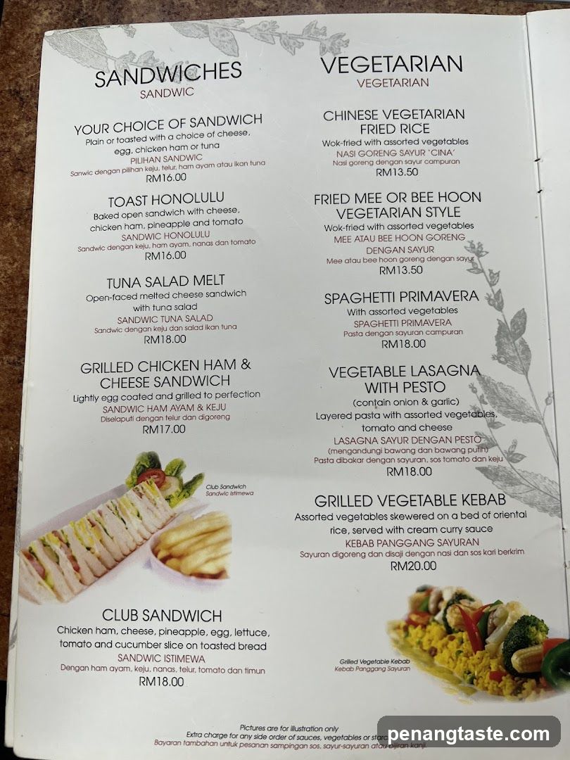 Sandwiches and Vegetarian Menu