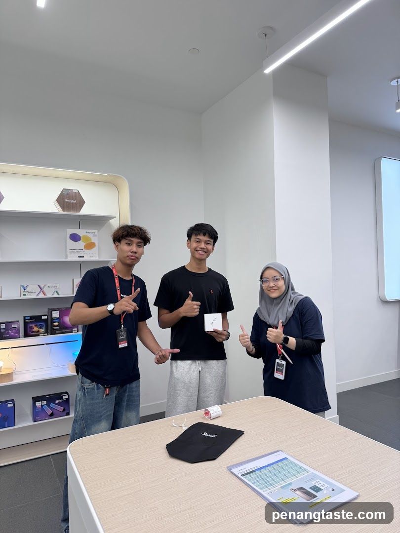 Three individuals in a retail store