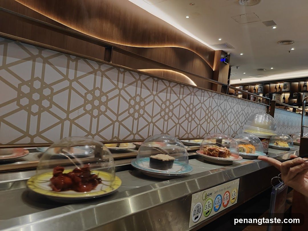 Sushi conveyor belt restaurant interior
