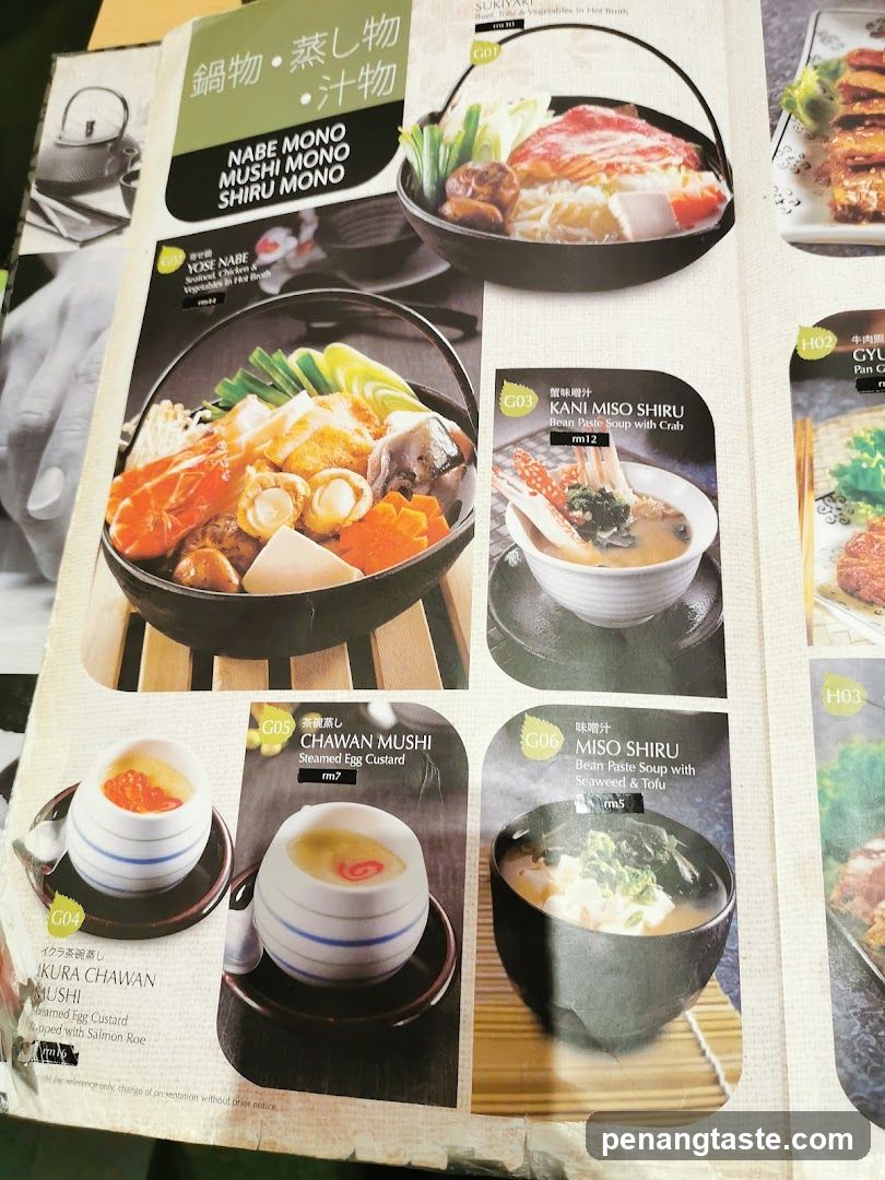 Japanese Hot Pot and Soup Menu