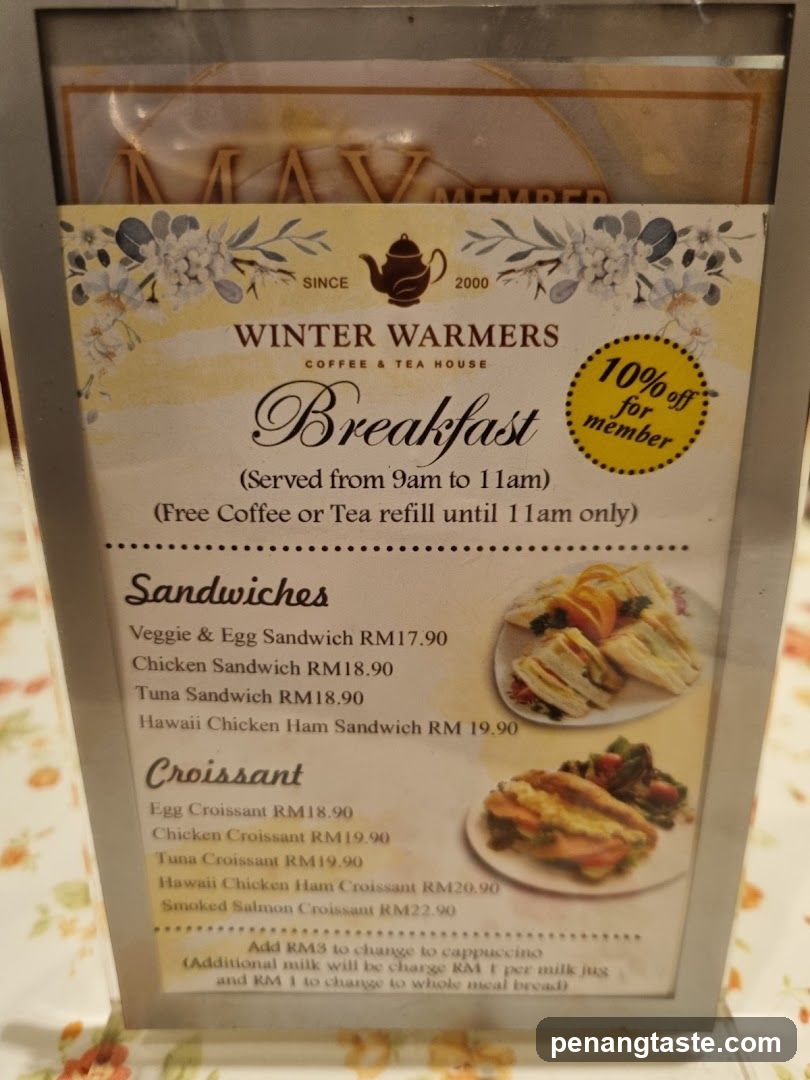 Winter Warmers Coffee & Tea House Breakfast Menu