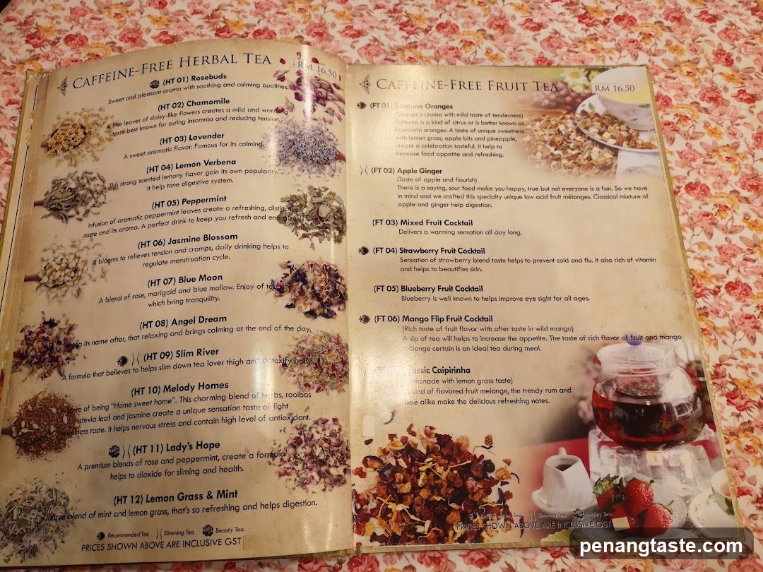 Caffeine-Free Herbal Tea and Caffeine-Free Fruit Tea Menu