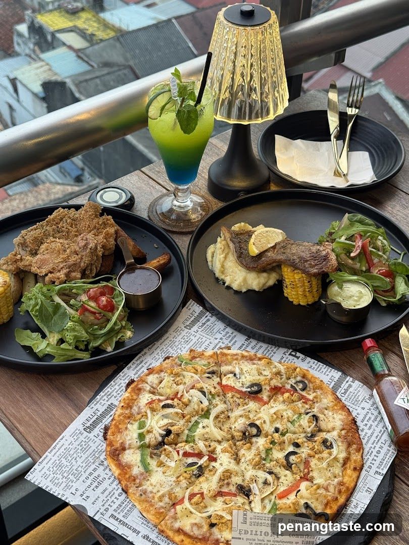 Restaurant Table with Food and Drink