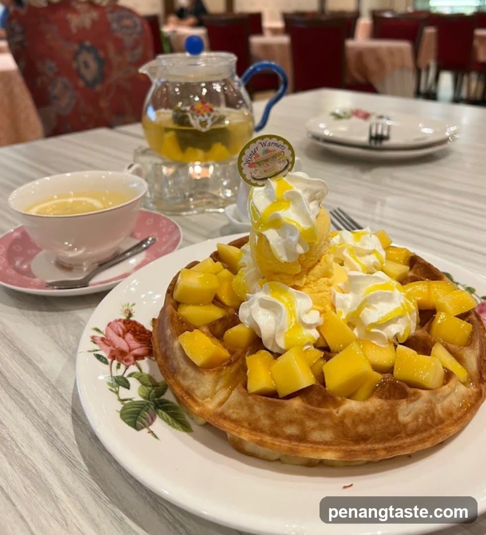 Waffle with Mango and Whipped Cream