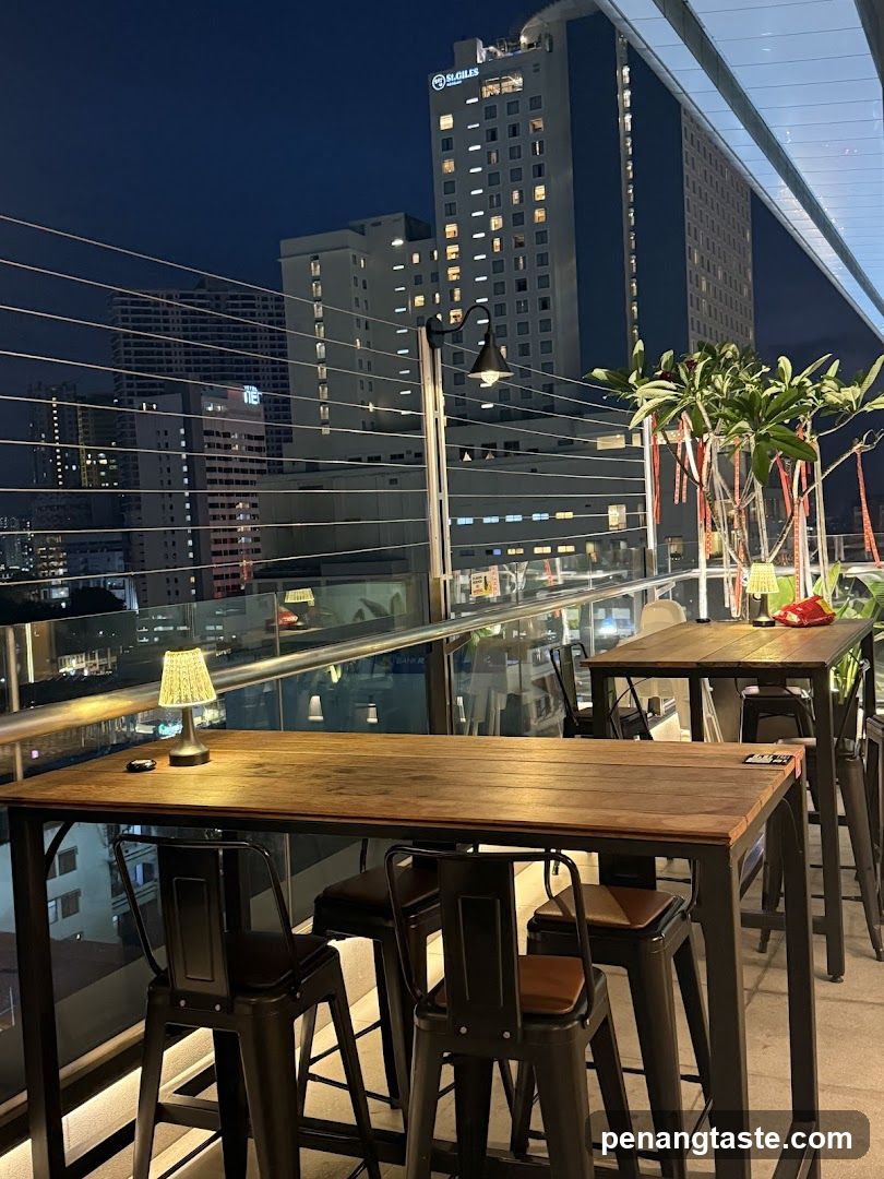 Outdoor Rooftop Bar at Night