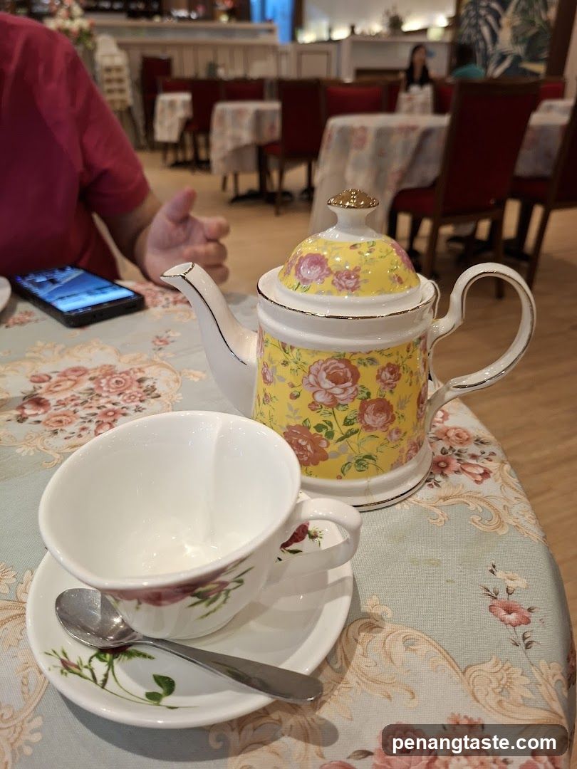 Tea set on table in restaurant