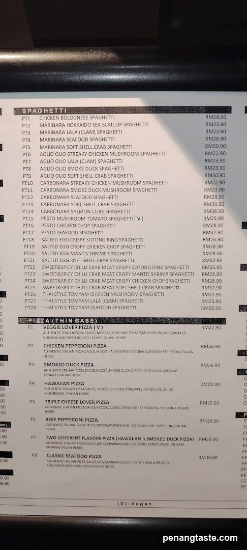 Spaghetti and Pizza Menu