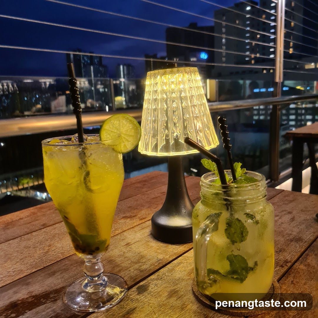 Nighttime Rooftop Bar Scene