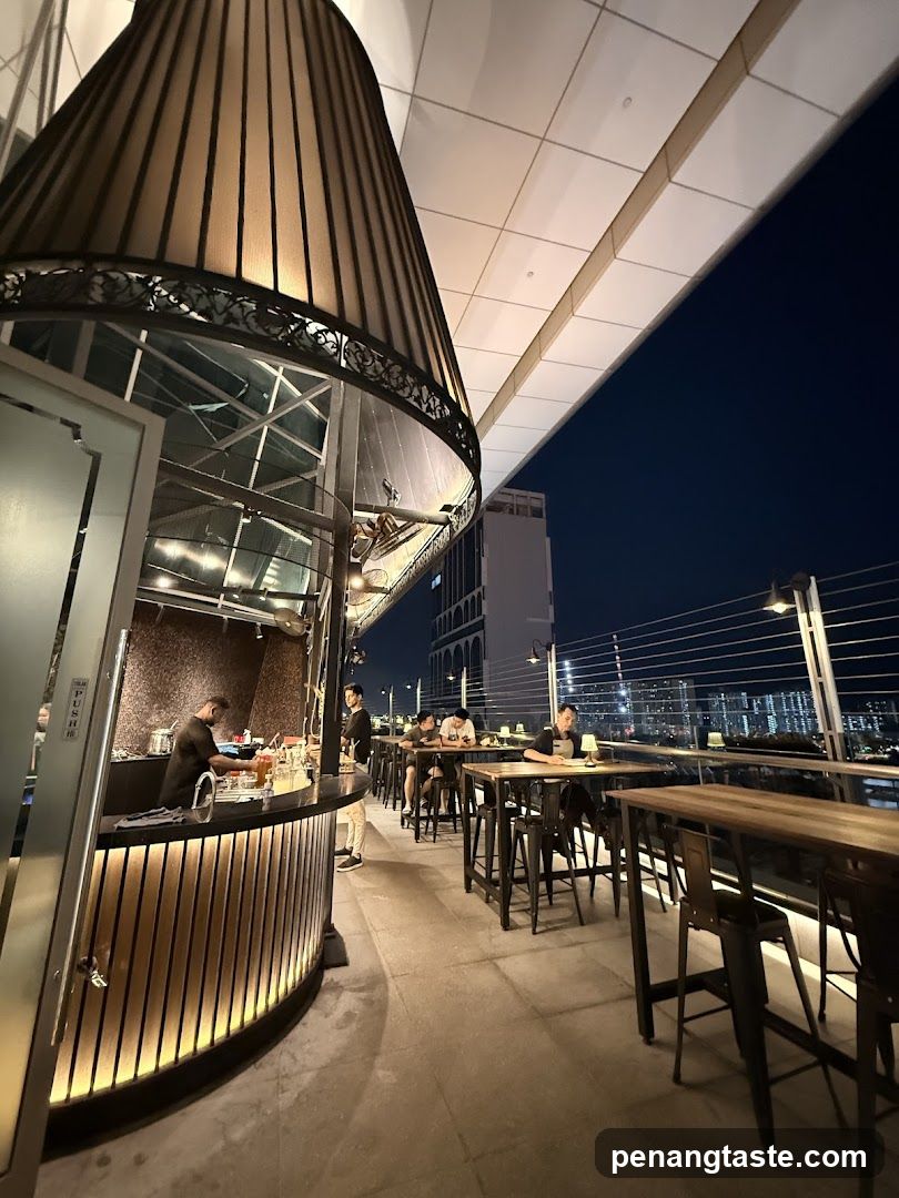 Nighttime Rooftop Bar Interior