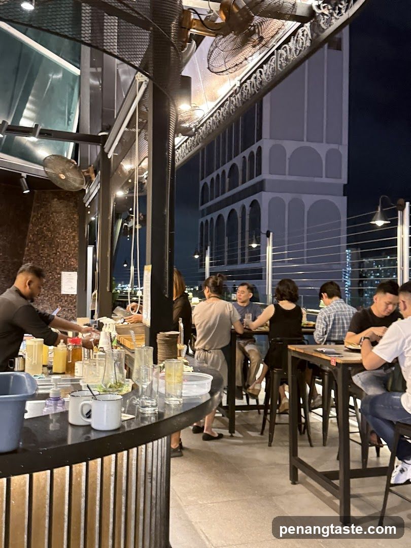 Nighttime Rooftop Dining Area