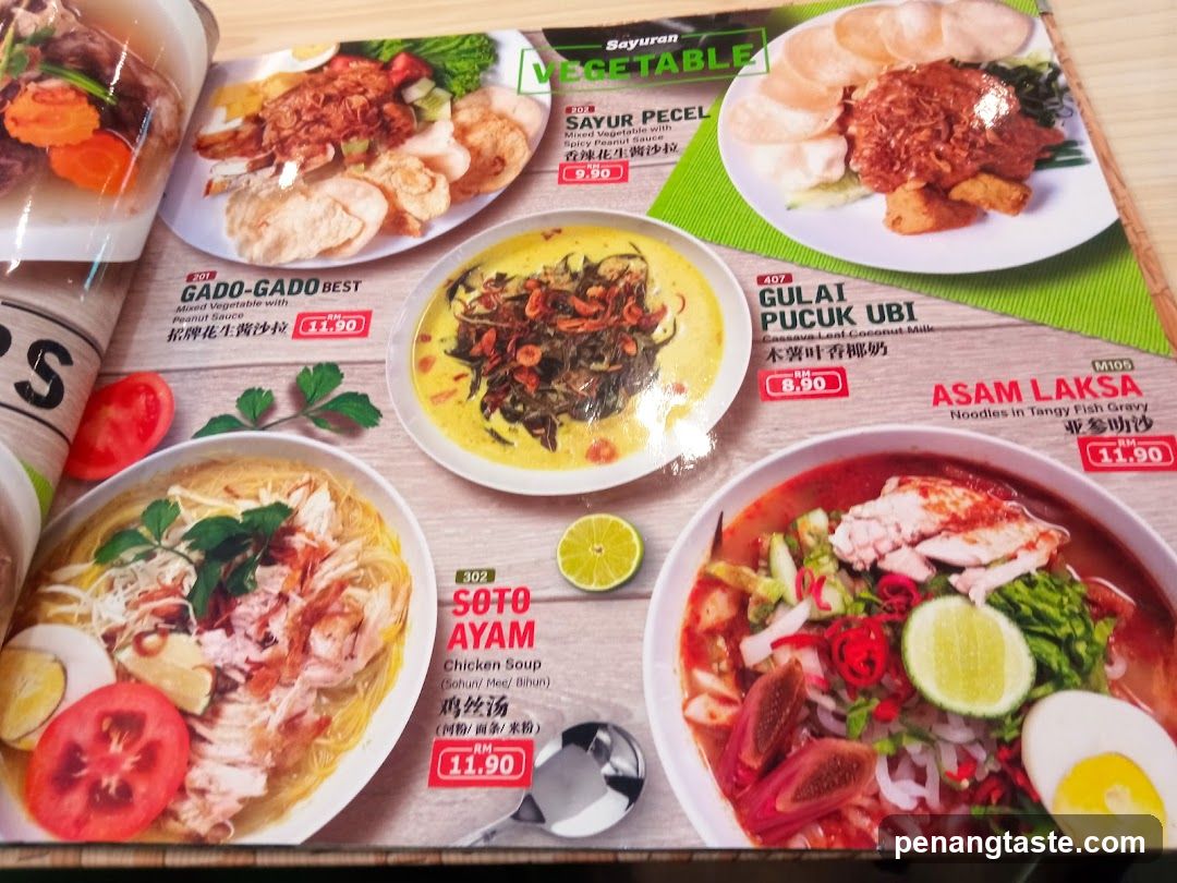 Vegetable Section of Menu