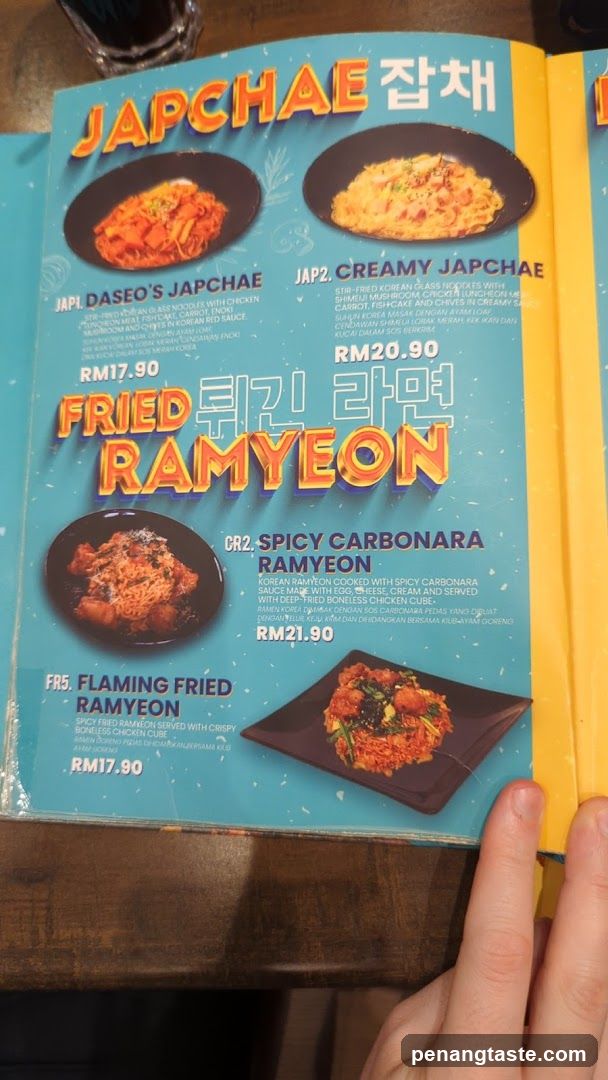 Japchae and Fried Ramyeon Menu