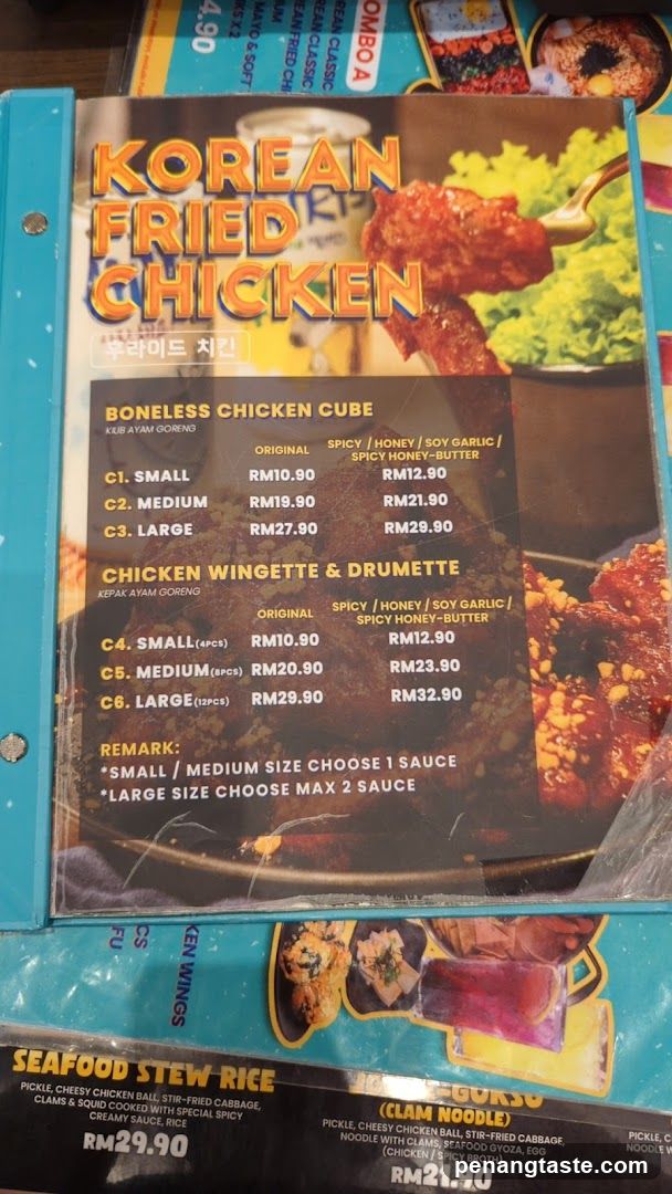 Korean Fried Chicken Menu